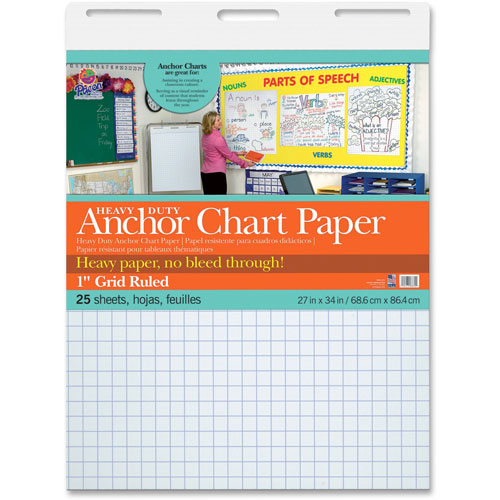 Pacon Anchor Chart Paper, 1" Grid Ruled, 27" x 34", 25 Sheets, 4/CT, White