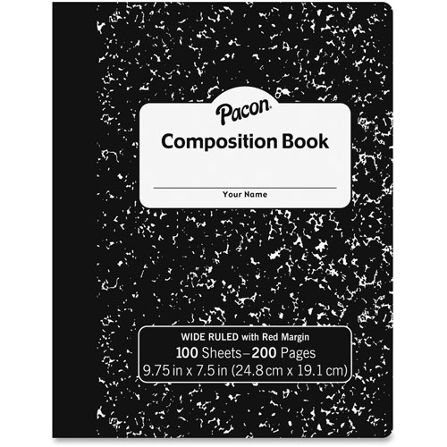 Pacon Compostion Book, 9-3/4" x 7-1/2", 3/8" Rld, 100 Sheets, BK/Marble