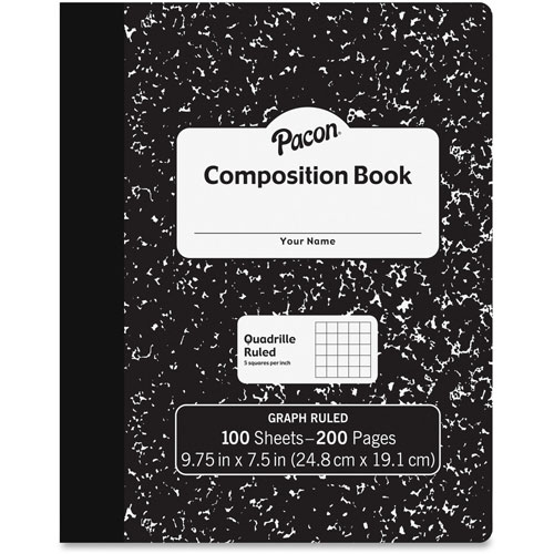 Pacon Compostion Book, 9-3/4" x 7-1/2", 1/5" Quad, 100 Sheets, BKME