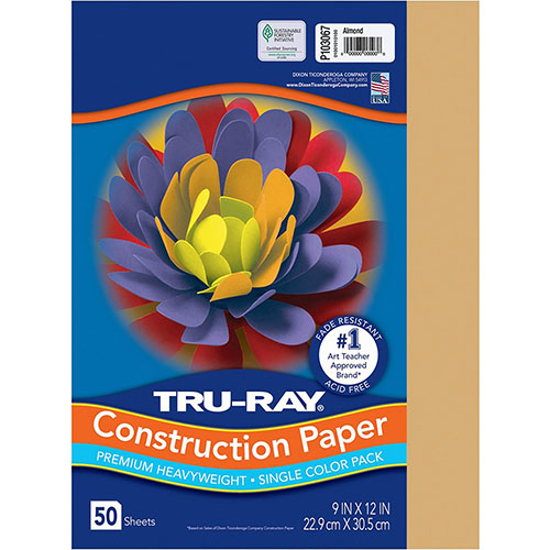 Pacon Construction Paper, 9"Width x 12"Length, 76 lb Basis Weight, 50/Pack, Almond