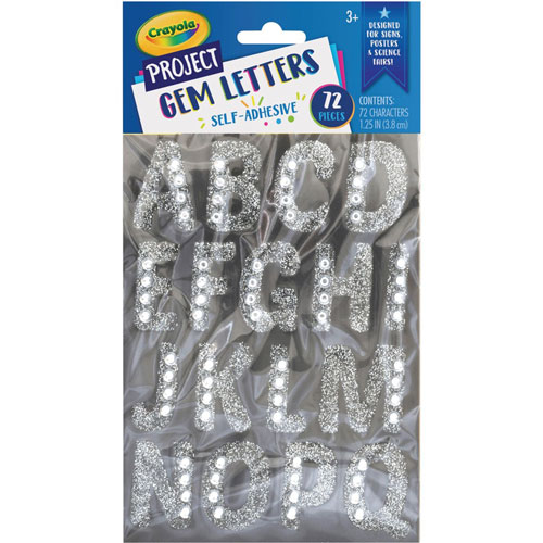 Pacon Crayola Sparkling Gems Sticker Letters - Self-adhesive - 1.25", - Silver