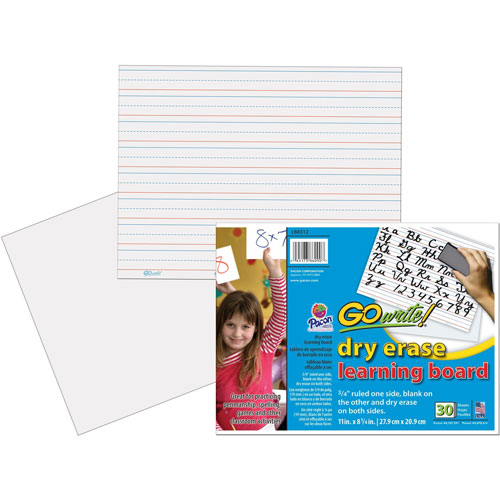 Pacon Dry Erase learning Boards, Ruled,11"x8-1/4", 30/CT, White