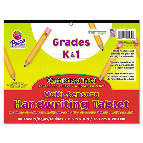 Pacon Multi-Sensory Handwriting Tablet, 5/8" Long Rule, 8 x 10.5, 40/Pad