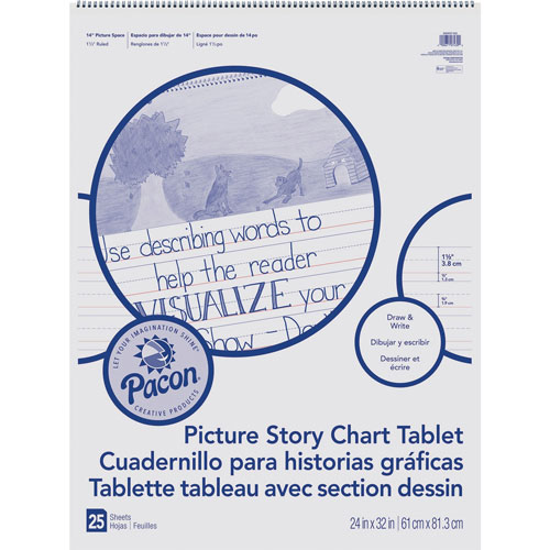Pacon Picture Story Chart Tablet, 24" x 32", 1-1/2" Rld, 25/Sheets, WE