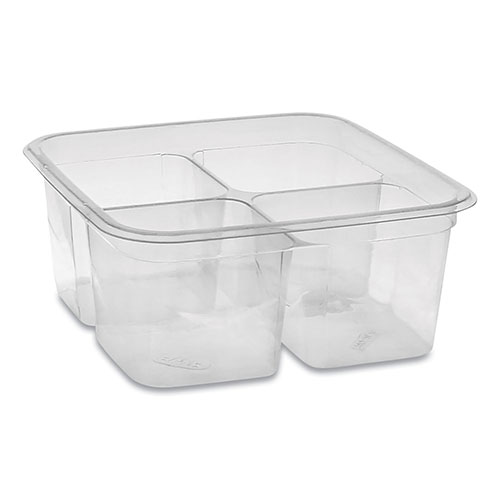 Pactiv EarthChoice PET Container Bases, 4-Compartment, 32 oz, 6.13 x 6.13 x 2.61, Clear, 360/Carton
