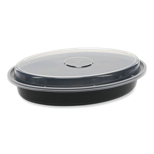 Pactiv Newspring VERSAtainer Microwavable Containers, Oval, 24 oz, 9.1 x 6.7 x 1.45, Black/Clear, Plastic, 150/Carton