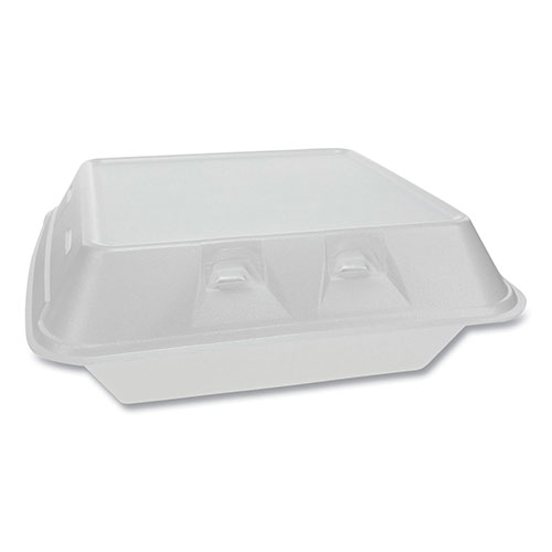 Pactiv SmartLock Vented Foam Hinged Lid Containers, , 9 x 9.25 x 3.25, 3-Compartment, White, 150/Carton