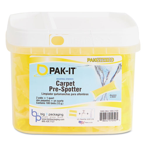 Pak-it Carpet Pre-Spotter, Citrus Scent, 100 PAK-ITs/Tub, 4 Tubs/Carton