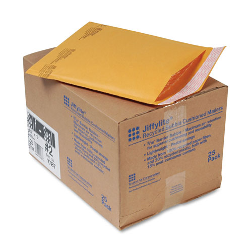 Paper Jiffylite® Jiffylite Self-Seal Bubble Mailer, #2, Barrier Bubble Lining, Self-Adhesive Closure, 8.5 x 12, Golden Brown Kraft, 25/Carton