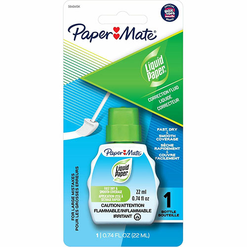 Papermate® Liquid Paper Fast Dry Correction Fluid, 22 mL, Bright White, Fast-drying, Spill Resistant, 1/Pack