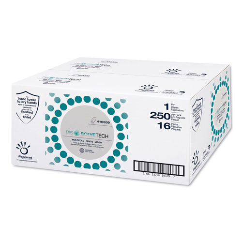 Papernet® DissolveTech Paper Towel, Multifold, 9 1/2" x 9 1/4", White, 16 Packs/Carton