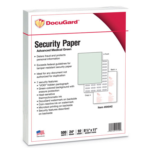 Paris Business Forms Medical Security Papers, 24lb, 8.5 x 11, Green, 500/Ream