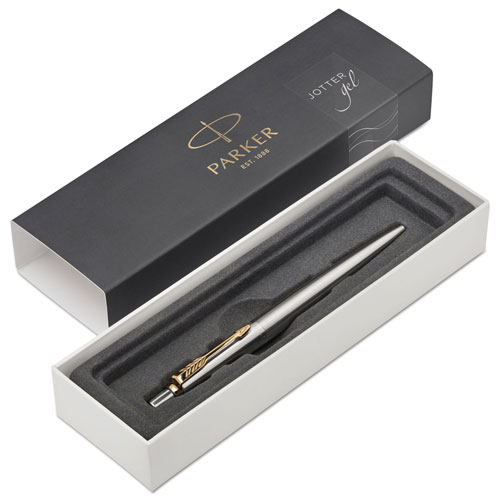 Parker Jotter Retractable Gel Pen Gift Box, 0.7mm, Black Ink, Stainless Steel Barrel