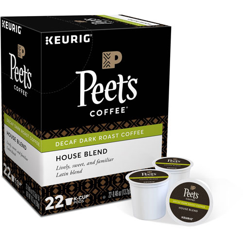 Peet's K-Cup House Blend Decaf Coffee - Compatible with Keurig Brewer - Dark - 22 / Box