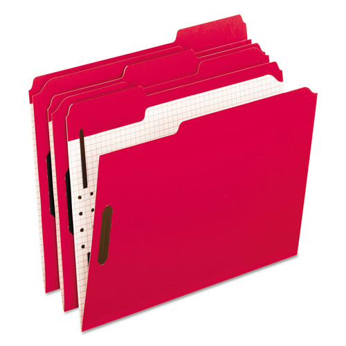 Pendaflex Colored Folders with Two Embossed Fasteners, 1/3-Cut Tabs, Letter Size, Red, 50/Box
