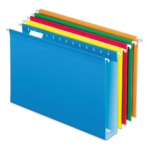 Pendaflex Extra Capacity Reinforced Hanging File Folders with Box Bottom, Legal Size, 1/5-Cut Tab, Assorted, 25/Box