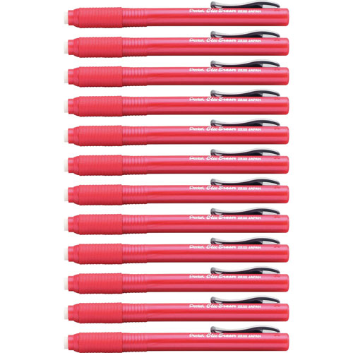 Pentel Clic Retractable Erasers, Refillable, 12/BX, Red Barrel