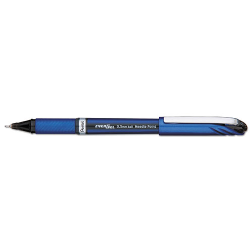 Pentel EnerGel NV Stick Gel Pen, 0.5 mm Needle Tip, Black Ink, Gray Barrel, Dozen