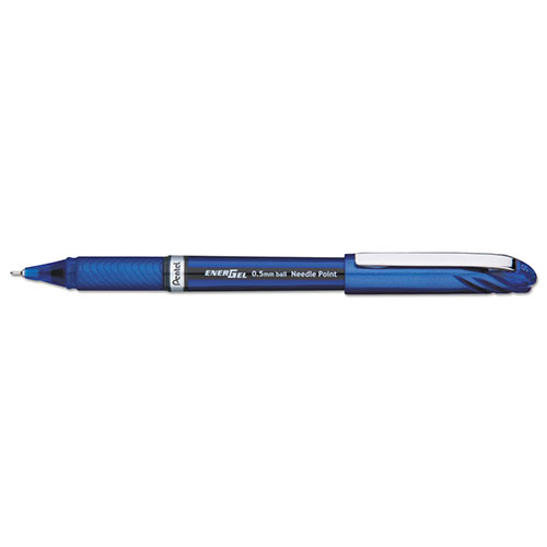 Pentel EnerGel NV Stick Gel Pen, 0.5 mm Needle Tip, Blue Ink/Barrel, Dozen
