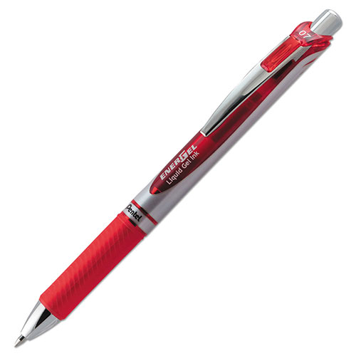 Pentel EnerGel RTX Retractable Gel Pen, Medium 0.7mm, Red Ink, Red/Gray Barrel
