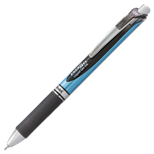 Pentel EnerGel RTX Retractable Gel Pen, Fine 0.5mm, Black Ink, Silver/Black Barrel