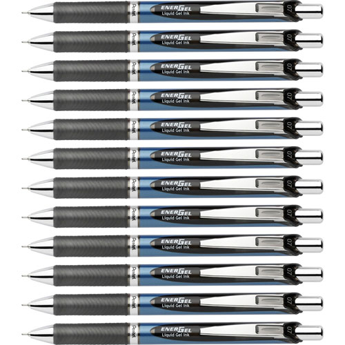 Pentel Gel Pen, Retractable/Refillable, Metal Tip, 0.7mm, 12/BX, Black Ink