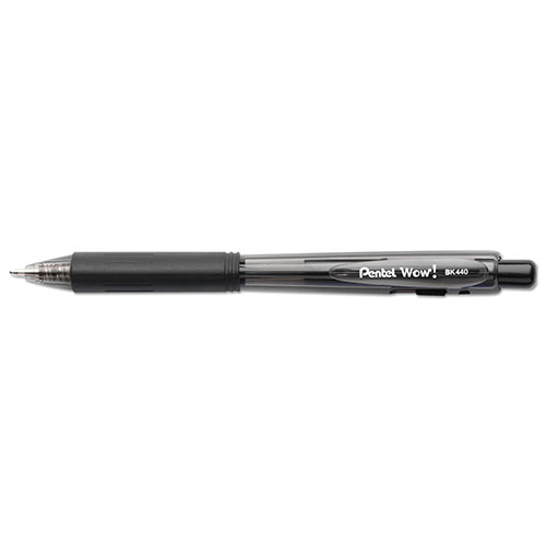 Pentel WOW! Retractable Ballpoint Pen, Medium 1 mm, Black Ink/Barrel, Dozen