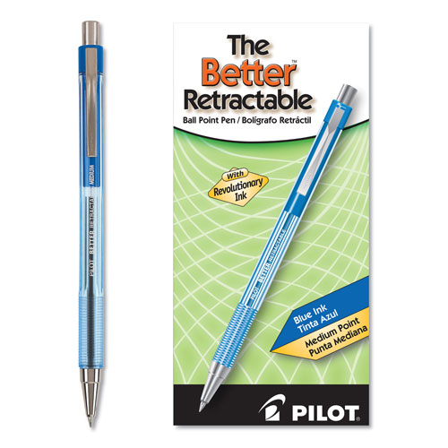 Pilot Better Retractable Ballpoint Pen, Medium 1mm, Blue Ink, Translucent Blue Barrel, Dozen