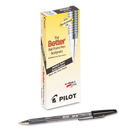 Pilot Better Stick Ballpoint Pen, Medium 1mm, Black Ink, Smoke Barrel, Dozen