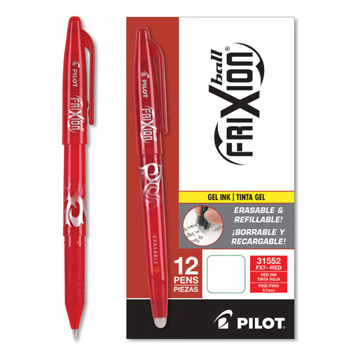 Pilot FriXion Ball Erasable Stick Gel Pen, Fine 0.7mm, Red Ink, Red Barrel