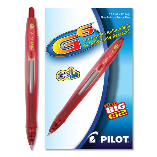 Pilot G6 Retractable Gel Pen, Fine 0.7mm, Red Ink, Red Barrel