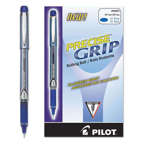 Pilot Precise Grip Stick Roller Ball Pen, Extra-Fine 0.5mm, Blue Ink, Blue Barrel