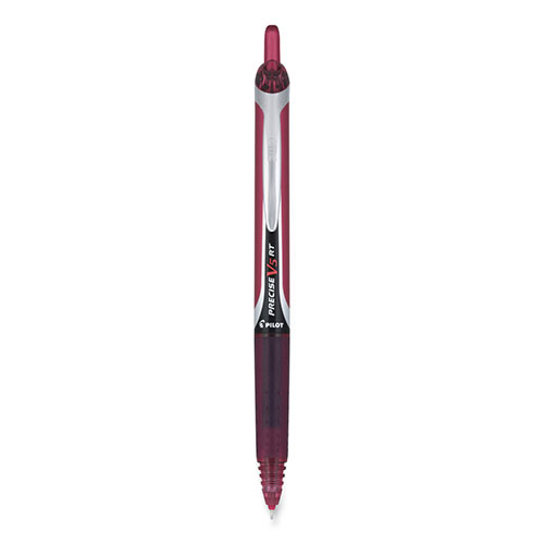 Pilot Precise V5RT Retractable Roller Ball Pen, Extra-Fine 0.5 mm, Burgundy Ink, Burgundy/Silver Barrel, Dozen