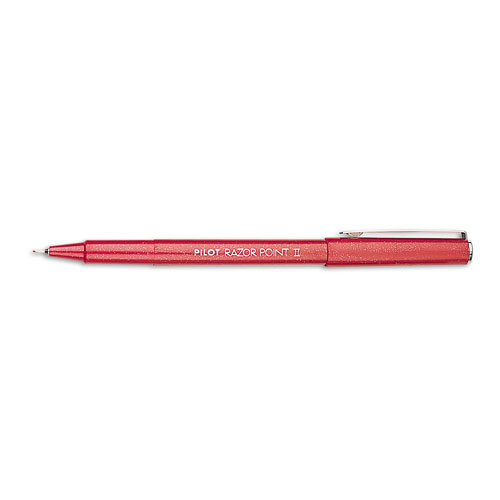 Pilot Razor Point II Stick Porous Point Marker Pen, 0.2mm, Red Ink/Barrel, Dozen