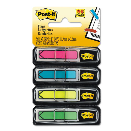 Post-it® Arrow 1/2" Page Flags, Four Assorted Bright Colors, 24/Color, 96-Flags/Pack