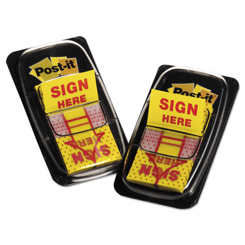 Post-it® Arrow Message 1" Page Flags, "Sign Here", Yellow, 2 50-Flag Dispensers/Pack
