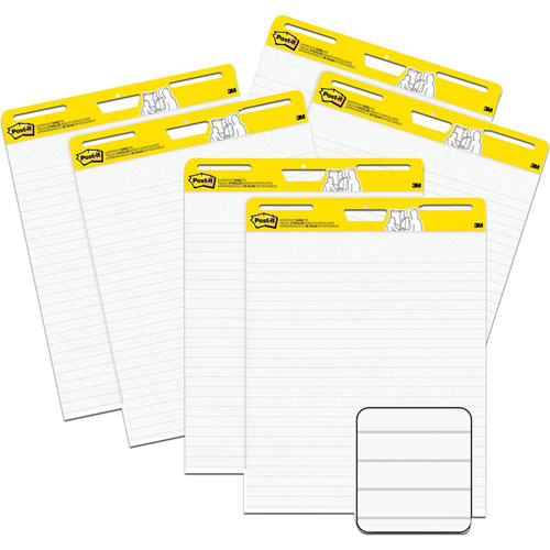 Post-it® Easel Pads - 30 Sheets - Ruled25"30" - Self-stick, Resist Bleed-through, Handle, Sturdy Backcard, Universal Slot, Repositionable, Adhesive Backing - 6 / Carton
