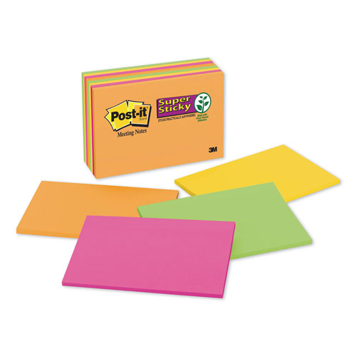 Post-it® Meeting Notes in Energy Boost Collection Colors, 6" x 4", 45 Sheets/Pad, 8 Pads/Pack