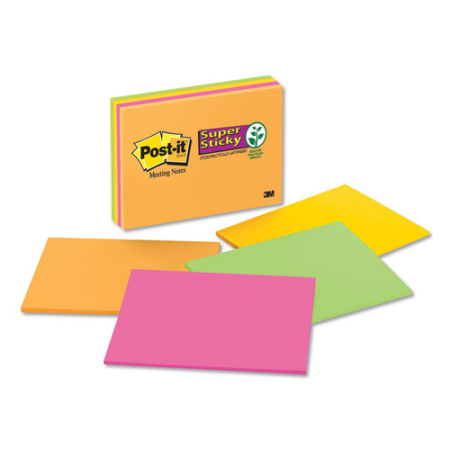 Post-it® Meeting Notes in Energy Boost Collection Colors, 8" x 6", 45 Sheets/Pad, 4 Pads/Pack