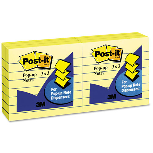 Post-it® Original Canary Yellow Pop-up Refill, Note Ruled, 3" x 3", Canary Yellow, 100 Sheets/Pad, 6 Pads/Pack