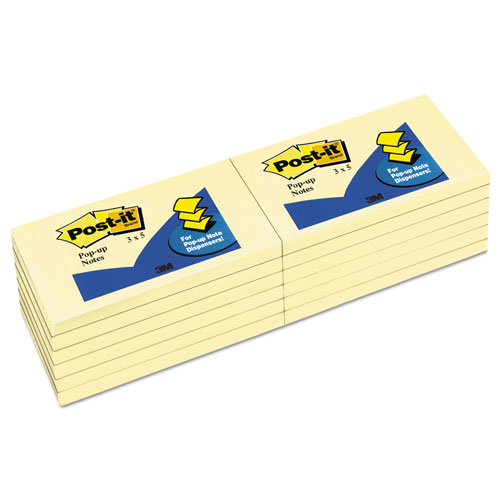 Post-it® Original Canary Yellow Pop-up Refill, 3" x 5", Canary Yellow, 100 Sheets/Pad, 12 Pads/Pack