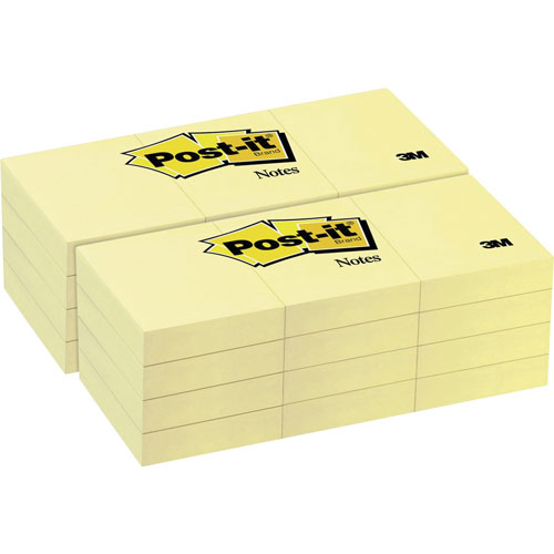 Post-it® Original Pads, 1-1/2"x2", 100 SH/PD, 24/BD, Canary