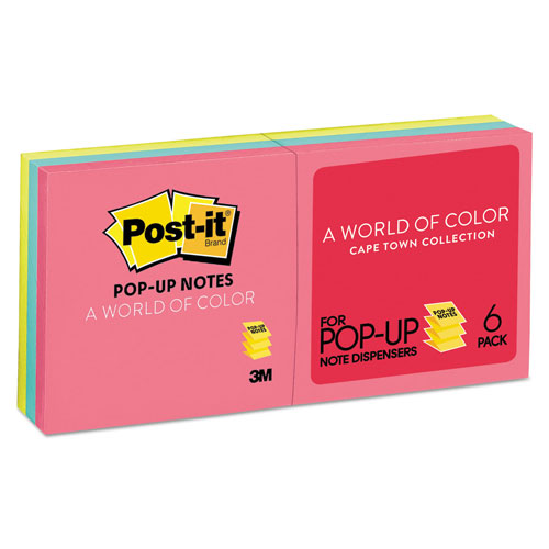 Post-it® Original Pop-up Refill, 3" x 3", Poptimistic Collection Colors, 100 Sheets/Pad, 6 Pads/Pack