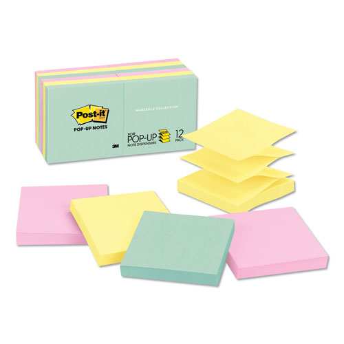 Post-it® Original Pop-up Refill Value Pack, 3" x 3", Beachside Cafe Collection Colors, 100 Sheets/Pad, 12 Pads/Pack
