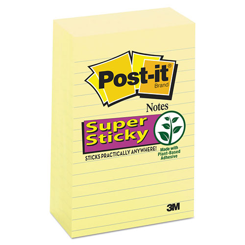 Post-it® Pads in Canary Yellow, Note Ruled, 4" x 6", 90 Sheets/Pad, 5 Pads/Pack