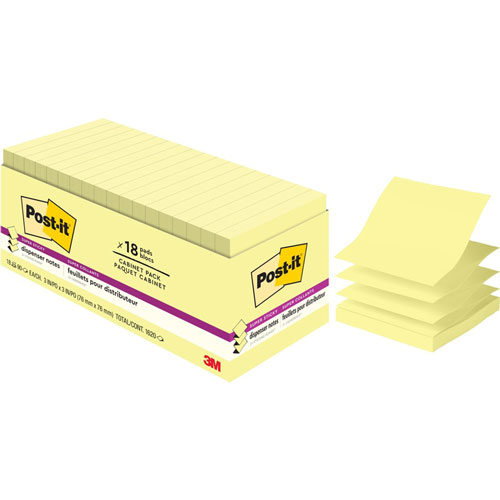 Post-it® Pop-up 3 x 3 Note Refill, Cabinet Pack, 3" x 3", Canary Yellow, 90 Sheets/Pad, 18 Pads/Pack