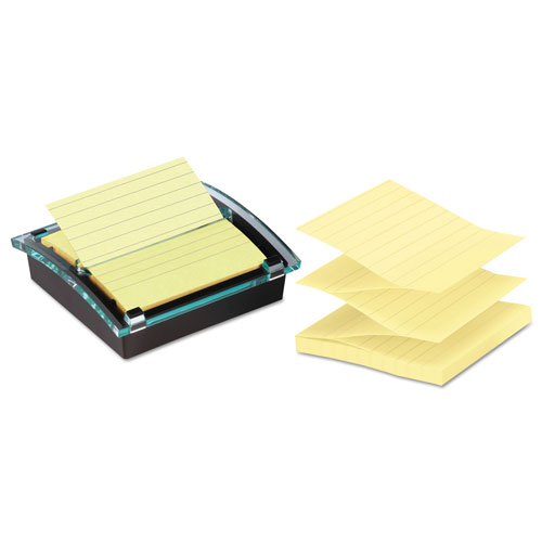 Post-it® Pop-up Note Dispenser/Value Pack, For 4 x 4 Pads, Black/Clear, Includes (3) Canary Yellow Super Sticky Pop-up Pad
