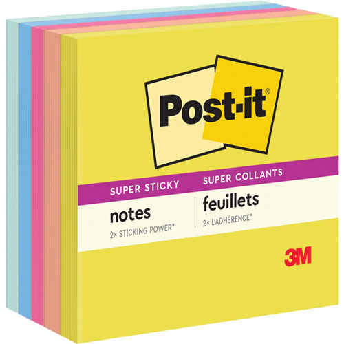 Post-it® Super Sticky Note Pads - Square - 90 Sheets per Pad - Citron, Papaya Fizz, Power Pink, Washed Denim, Fresh Mint - Sticky, Recyclable - 1 Pack