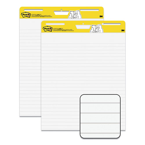 Post-it® Vertical-Orientation Self-Stick Easel Pads, Presentation Format (1 1/2" Rule), 30 White 25 x 30 Sheets, 2/Pack