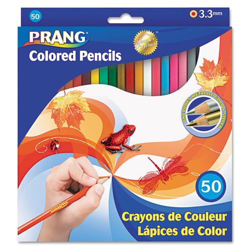 Prang Colored Pencil Sets, 3.3 mm, 2B (#1), Assorted Lead/Barrel Colors, 50/Pack